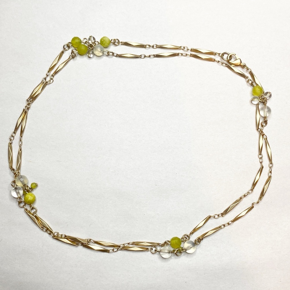 Gold Tone Necklace With Lime Green Beads